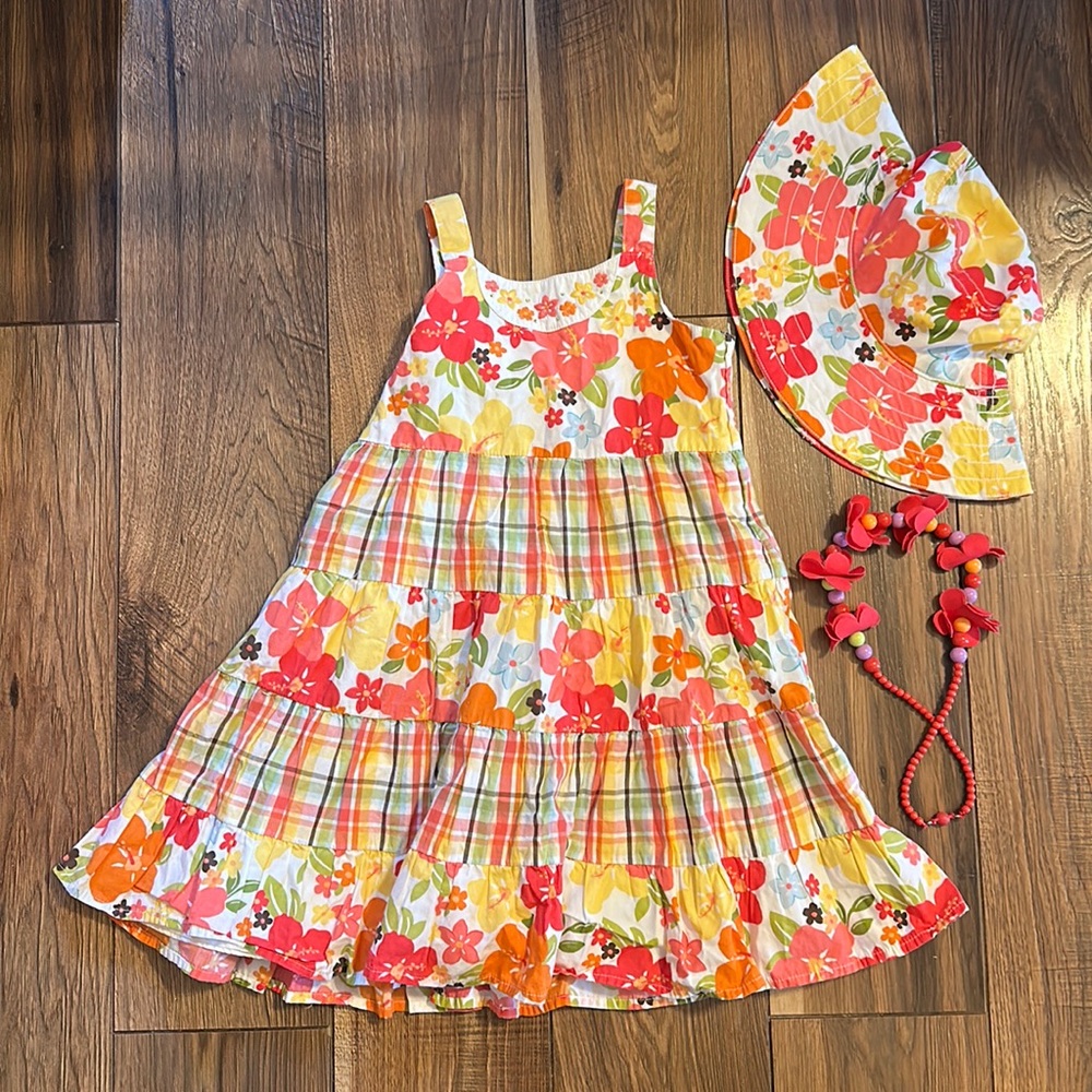 Gymboree Flower Dress Size 5 with Hat and Neckless